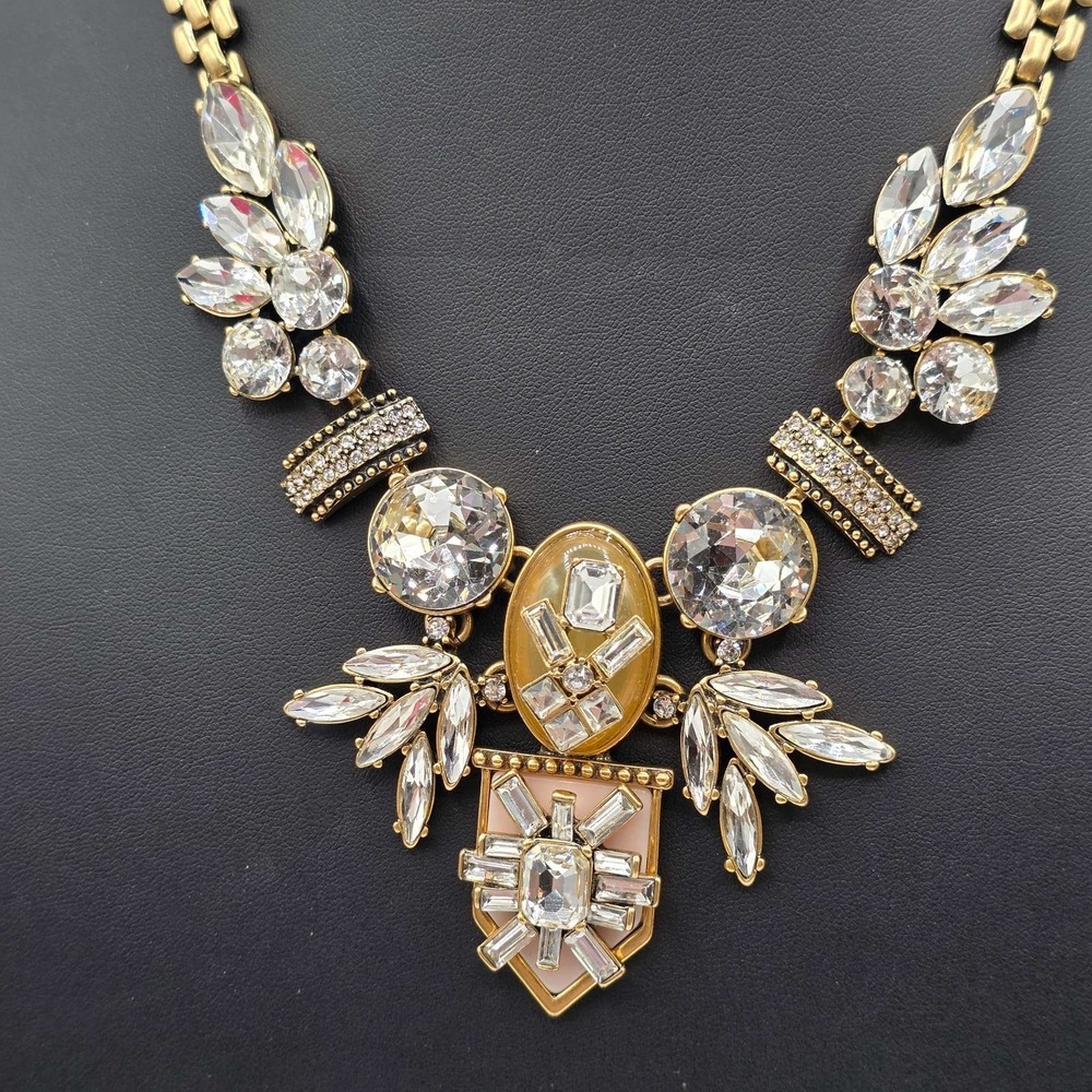 J. Crew Statement Crystal Bib Necklace Gold Tone Multi-Gem Sparkle Chunky Used - Picture 5 of 10